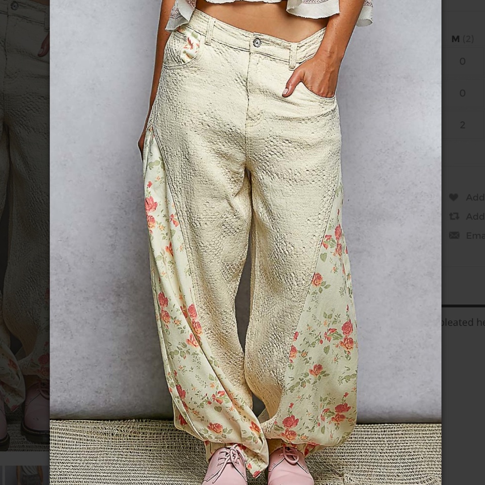 POL NWOT Cream Floral Panel Wide-Leg Pants
